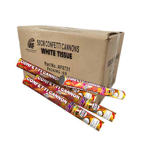 50cm White Tissue Confetti Cannons bulk. Contains 36 Cannons.